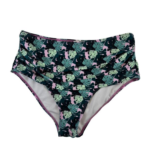 Bikini Bottoms XL Purple Green Palm Tree Leaf Print High Waist Botanical Briefs - Picture 5 of 8